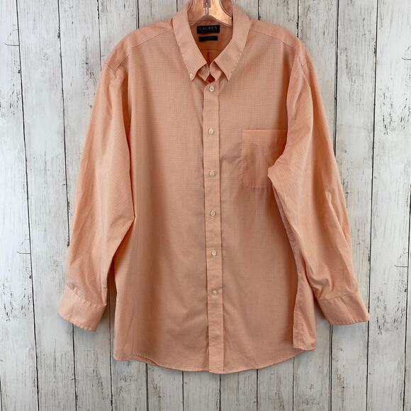 Lauren Ralph Lauren Orange Check Regular Fit UltraFlex Dress Shirt XL 17 1/2 - Picture 1 of 10